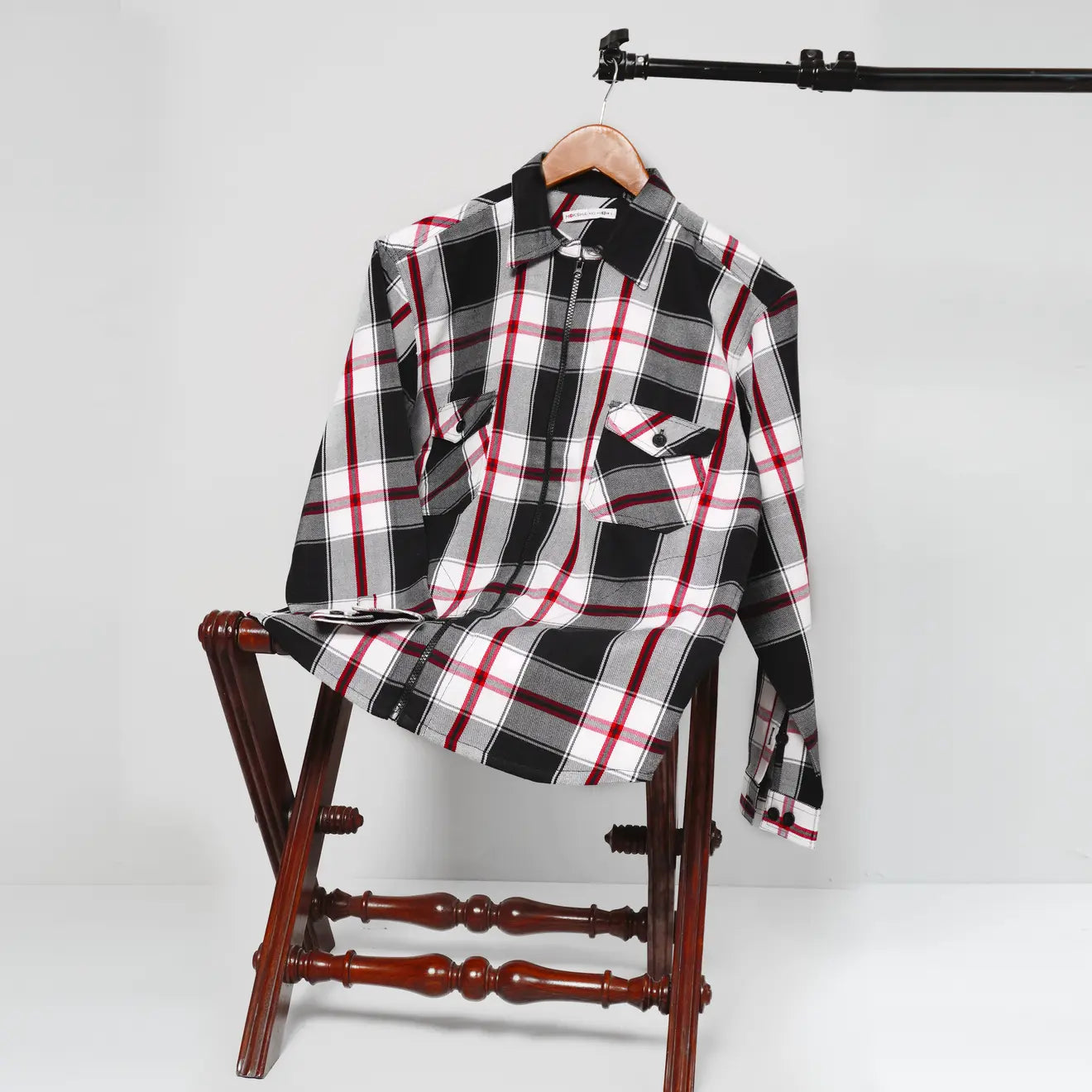 CHECKERED SHIRT WITH POCKET AND FRONT PLECKET ZIP