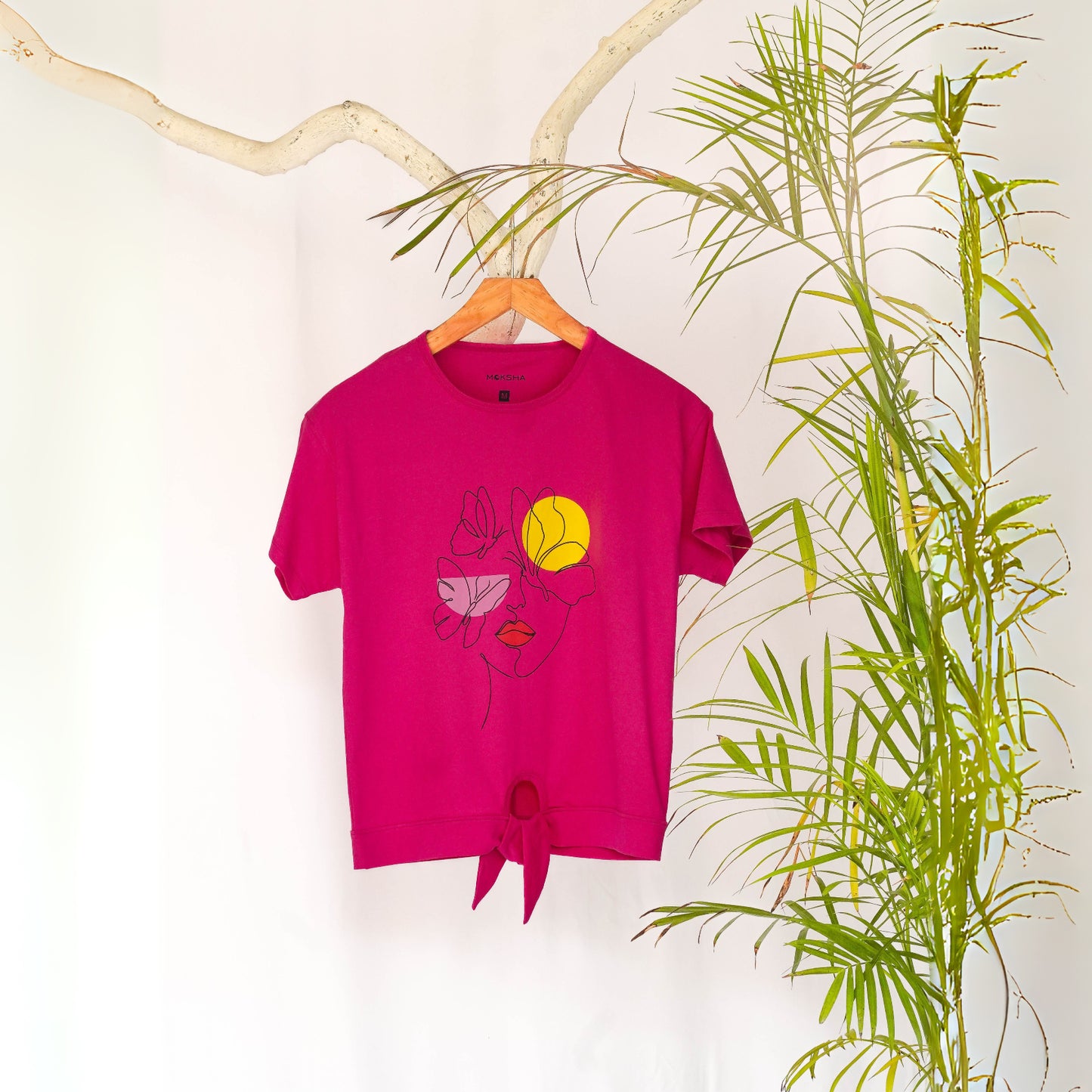 Pink Abstract Girl Drop Shoulder Knot Graphic Tee