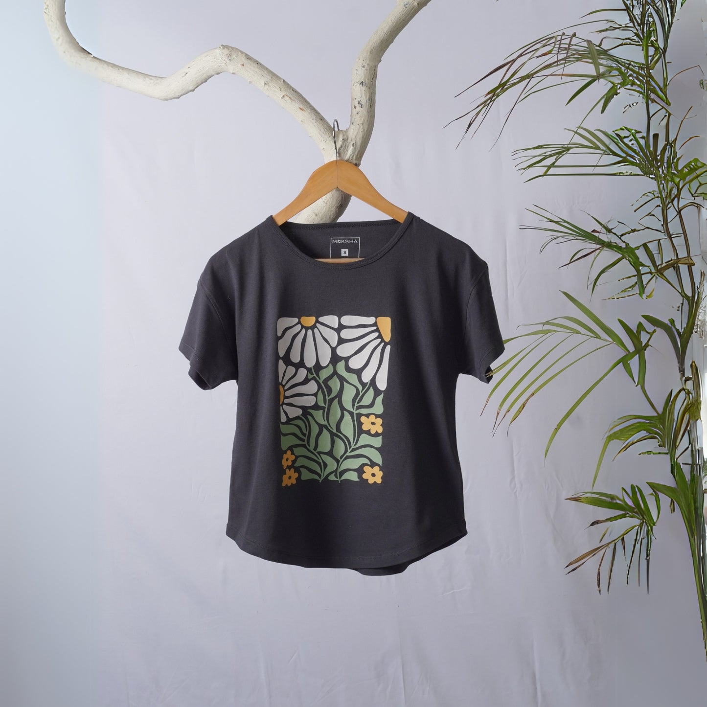 Grey Floral Basic Women Graphic Tee