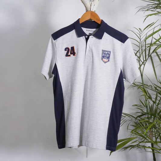 CHMPN RUGBY GREY BLUE PANEL POLO