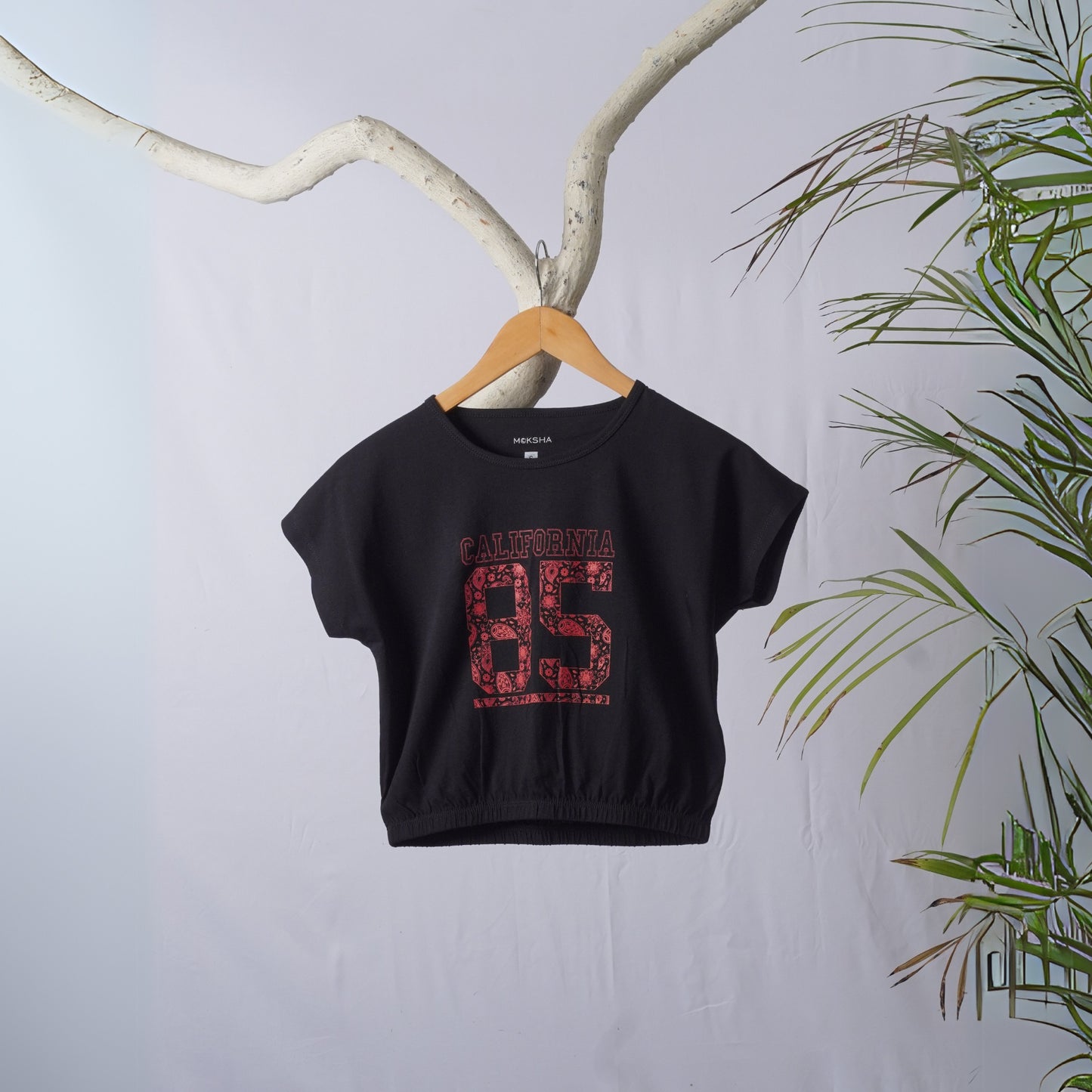 Black California Women Graphic Elastic Crop Top