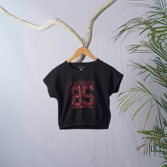 Black California Women Graphic Elastic Crop Top