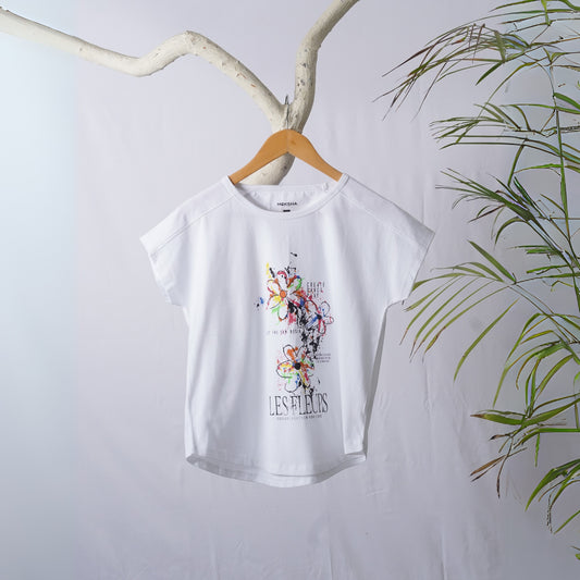 White Less Fleurs Women Graphic Tee