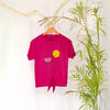 Pink Abstract Girl Drop Shoulder Knot Graphic Tee