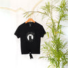 Black Cat Drop Shoulder Knot Graphic Tee