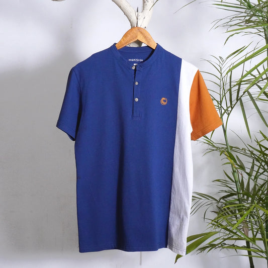WHITE ORANGE BLUE PANNEL LOGO HENLEY