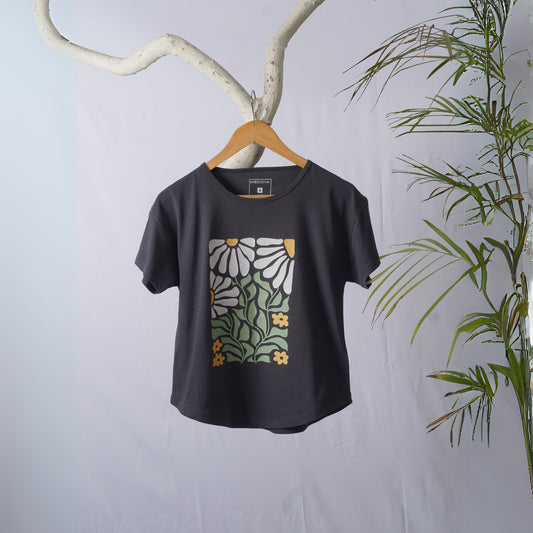 Grey Floral Basic Women Graphic Tee