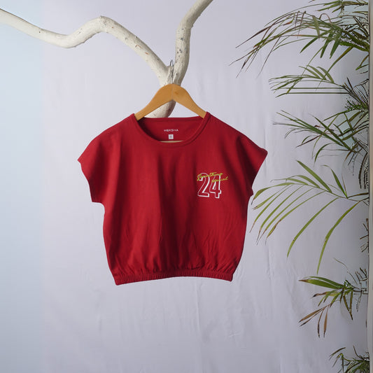 Red Something Special Elastic Graphic  Crop Top