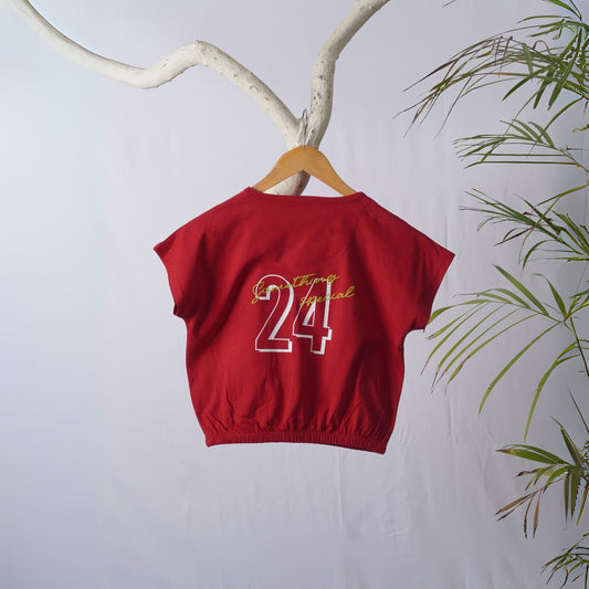 Red Something Special Elastic Graphic  Crop Top