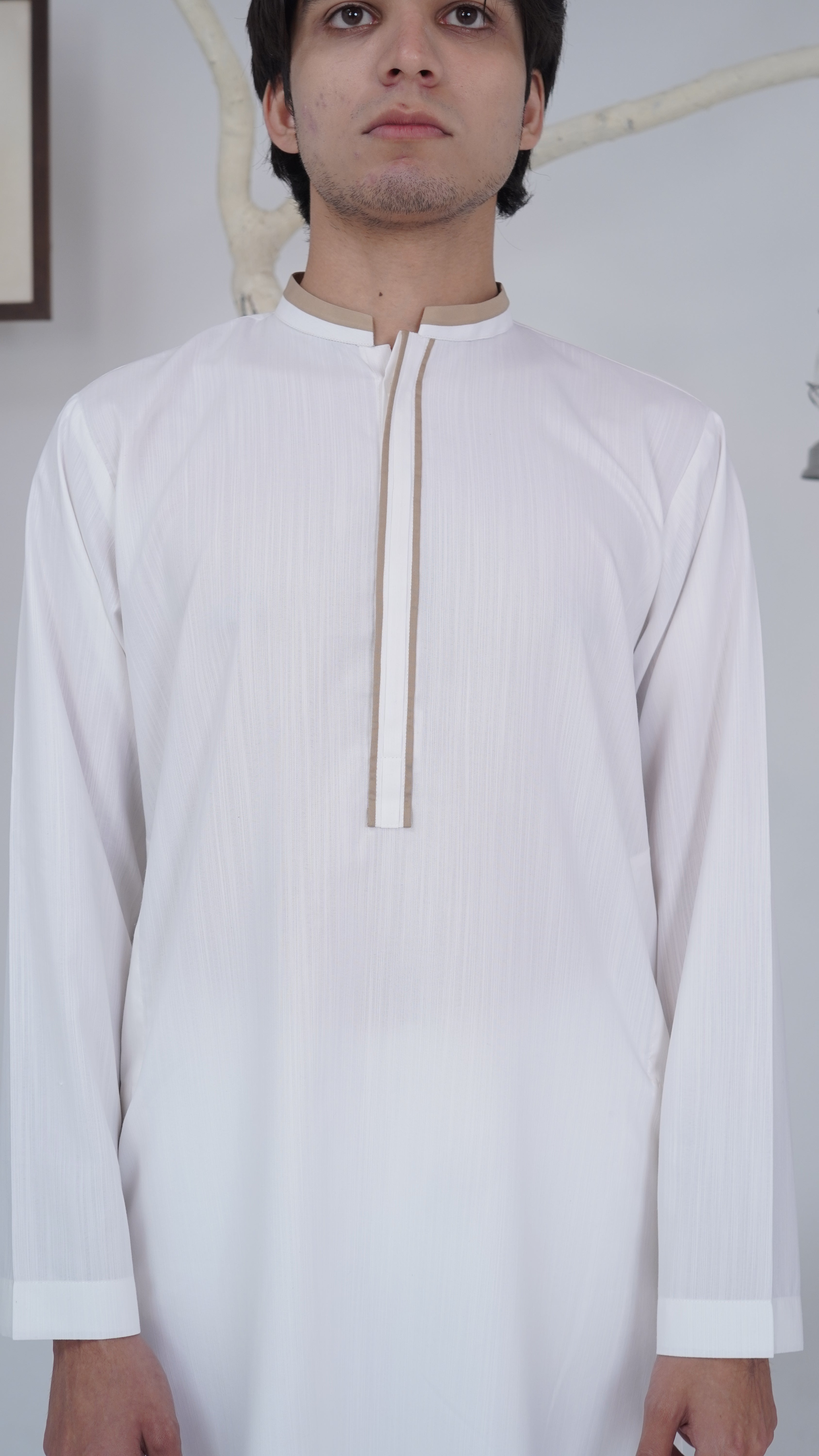 PIPING AND RUNNING STITCH SLUB WASH&WEAR KURTA